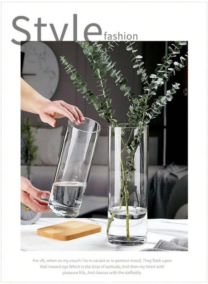 Cylindrical Glass Vase, 30 cm Height, Clear glass, Modern Flower Container - Image 2